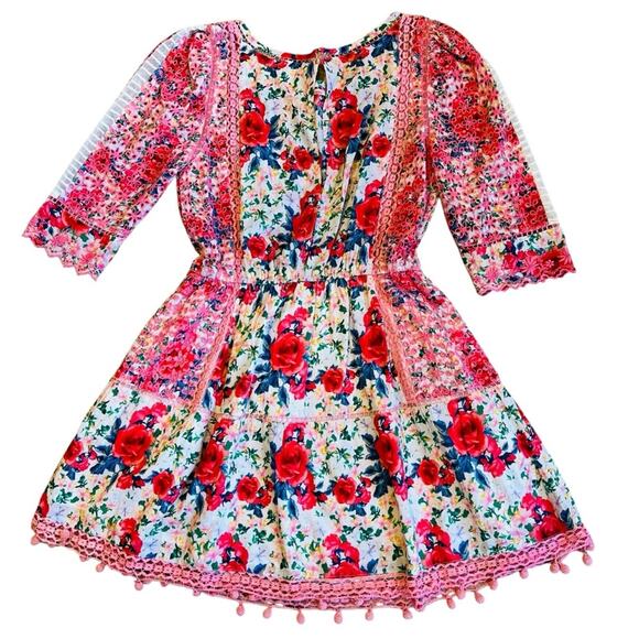 LoveShackFancy Women’s Sz M Novalie Dress in Rush of Red Mini Floral Lace - Picture 9 of 16